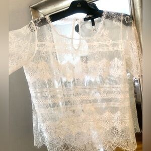 White House Black Market White Lace Sheer Blouse